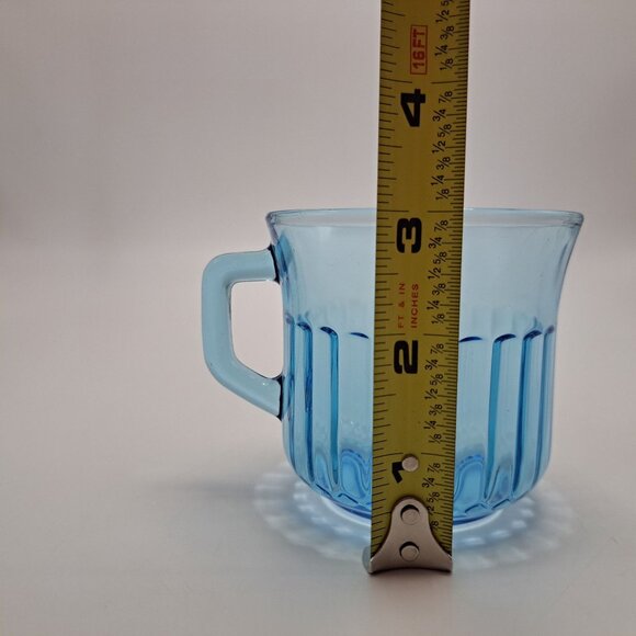 Fortecrisa Mexico Ice Azure Blue Ribbed Glass Cup & Saucer Set - Picture 9 of 11